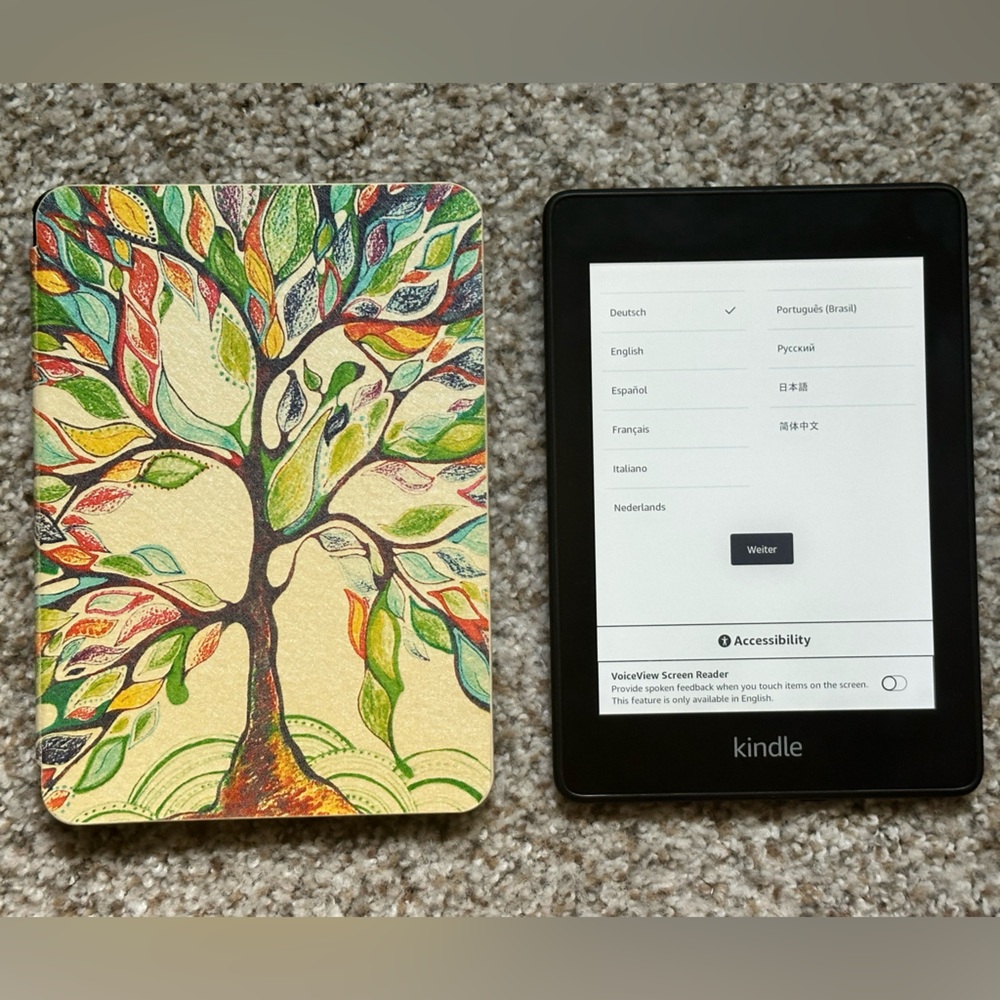 Black Kindle E-Reader with Artistic Cover